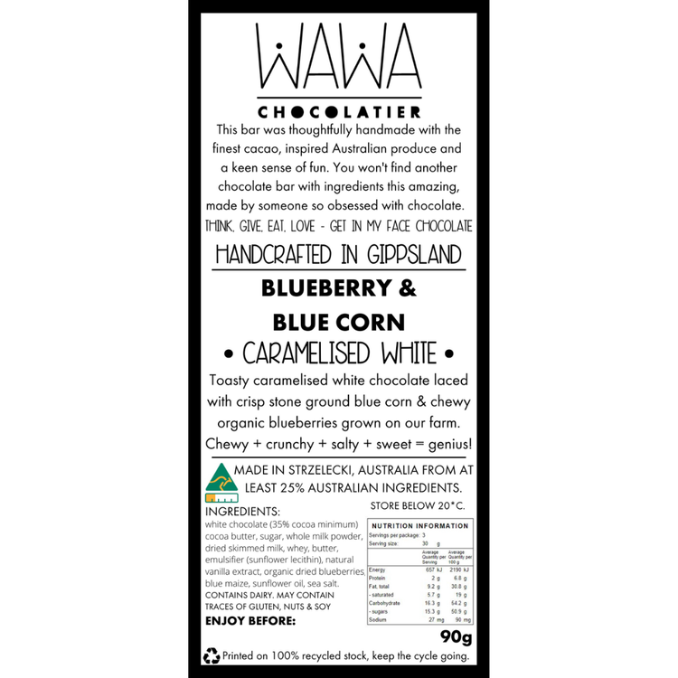 WAWA Chocolatier - Blueberry and Blue Corn (Caramelised White)