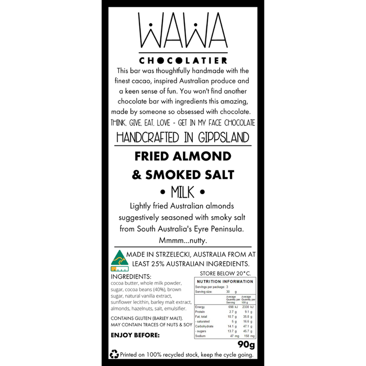 WAWA Chocolatier - Fried Almond and Smoked Salt (Milk)